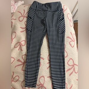 Athleta Navy and White Striped Leggings with Pockets